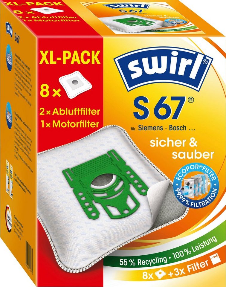 Swirl Staubsaugerbeutel Swirl® S 67 EcoPor® XL Vorteilspack, passend für Siemens, Bosch, 11 St., für Siemens und Bosch von Swirl
