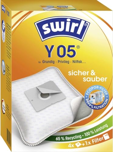 Swirl Y 05 EcoPor Staubsaugerbeutel für Grundig, Privileg, Nilfisk, 4 Beutel von Swirl