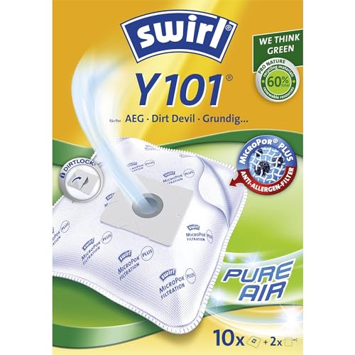 Swirl Y 101 EcoPor Staubsaugerbeutel (10 Beutel), reißfeste Staubbeutel für einige Grundig, Privileg & Severin Staubsauger, im umweltfreundlichen Umkarton, 99,9% Filterung von Haus- & Feinstaub von Swirl