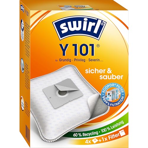 Swirl Y101 Ecopor Staubsaugerbeutel für AEG, Dirt Devil, Grundig Staubsauger, Anti-Allergen-Filter, 4 Stück inkl. Filter von Swirl