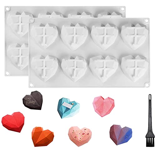 Silikonform Herz 3d, 2 Stück Diamant Herz Silikonform Kuchen Schokoladenform, mit Reinigungsbürste von SwirlColor