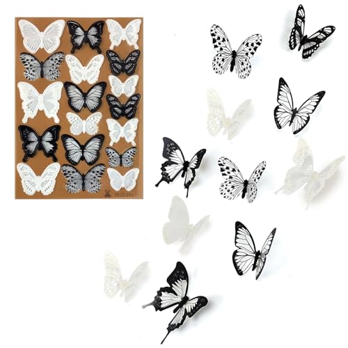 3D Schmetterlinge für Die Wand, 72 Stück Wasserdichte Realistische und Schöne 3D Schmetterlinge Deko für die Wanddeko Schmetterling Schwarz und Weiß Flash Schmetterlinge Dekorationen von SwirlColor