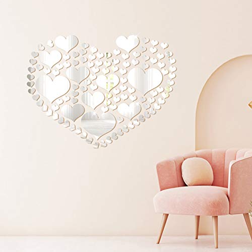 Herz Wandaufkleber Spiegel 3d Selbstklebende Acryl Wandkunst Aufkleber Für Zuhause Wohnzimmer Schlafzimmer 110 Stk. (Silber) von SwirlColor