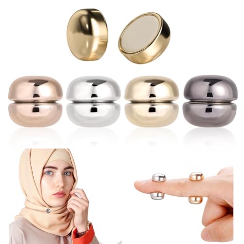 Hijab Magnetische Pins, 4-Paar Mehrfachverwendung Magnetische Pins Hijab Metallic Farben Magnetische Hijab Pins für Frauen und Mädchen mit 1-Pcs Elastische Bänder und Geschenkboxen von SwirlColor