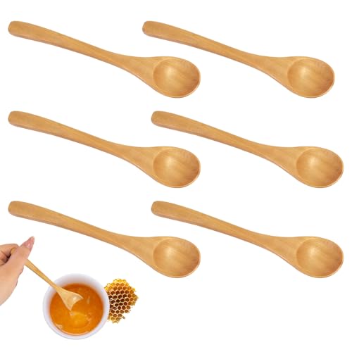 Holzleffel 6 PCS, kleine Kinder Löffel Tischlöffel für Honig Eiscreme Kaffee Suppe Marmelade Tee-5.7inch/14.5cm von SwirlColor