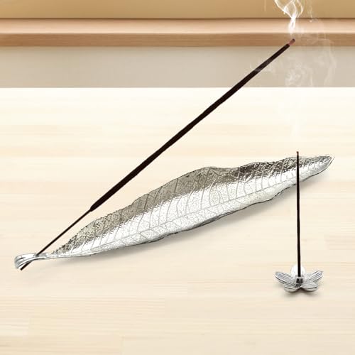 Räucherstäbchenhalter Metall Incense Holder Eschenfänger Silber Weihrauchbrennerplatte mit Blumen Räuchertablett Kleine Größe 22 cm von SwirlColor
