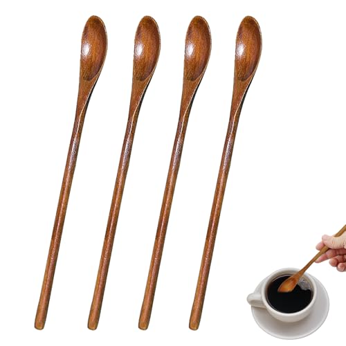 Lange Holzlöffel Klein, Natürliche Holz Löffel Langer Hölzerner Rührlöffel für Honig Kaffee Tee Getränke (4) von SwirlColor