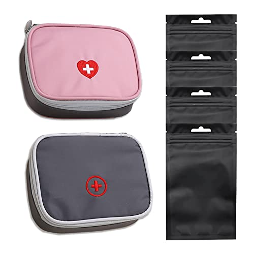 Erste Hilfe Tasche Leer, 2 Stück Medikamententasche Klein Tragbare Erste Hilfe Set Outdoor Reise (Rosa, Grau) von SwirlColor