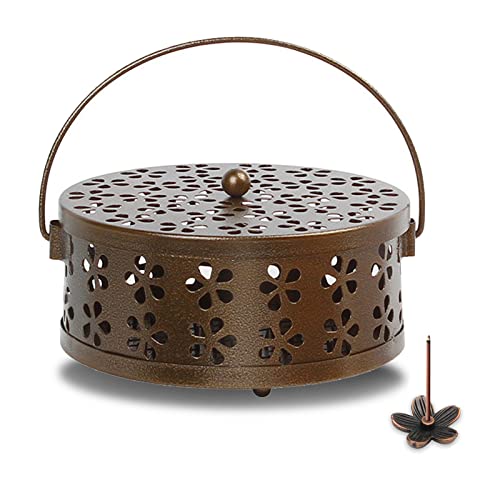 Mückenspirale Halter, Klassischer Metall Spiralspulen Mückenspirale Behälter mit Deckelgriff Blumen Räucherstäbchenhalter für Heim Garten Innen Draussen(Braun) von SwirlColor