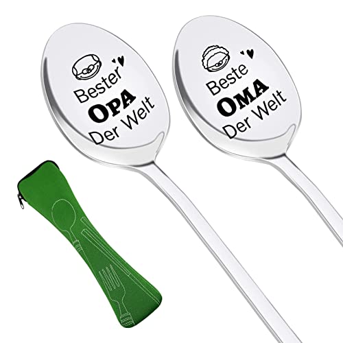 Geschenk für Oma und Opa, 2 Stück Idee Silber Edelstahl Kaffeelöffel Gravur mit Beste Opa und Oma der Welt Opa und Oma Geschenke für Ostern Weihnachten Geburtstag Jahrestag von SwirlColor