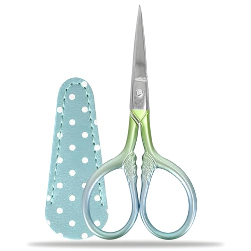 Stickschere Kleine, Edelstahl Handwerk Schere Kleine scharfe Schere zum Nähen Faden Handwerk 1pcs mit gefälschtem Leder Schere Abdeckung (Blau) von SwirlColor