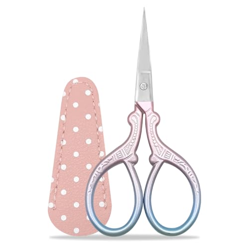 Stickschere Stoffschere Kleine Handwerk Edelstahl Schere zum Nähen Gewinde Nadelarbeit Handwerk Trimmen 1pcs mit gefälschtem Leder Schere Abdeckung (Rosa) von SwirlColor