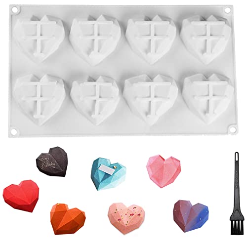 3D Herzform Silikon, Diamantform Backform für die Herstellung von Kleinen Kuchen Schokolade 1 Stück, mit Reinigungsbürste 1 Stück von SwirlColor