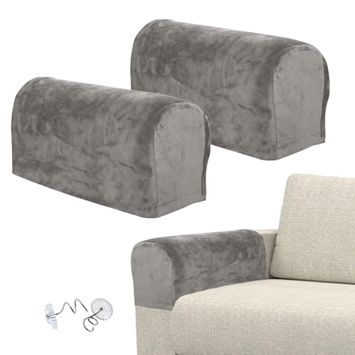 SwirlColor Armlehnenschoner, ca. 55 x 15 x 25 cm Weiche rutschfeste Armlehnenbezüge für Sessel Möbel Sofa Couch Arm Protector - Grau von SwirlColor