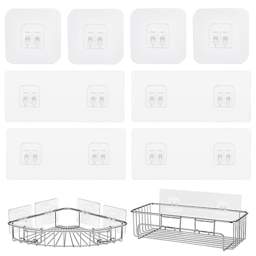 SwirlColor Duschablage Selbstklebende Haken für Duschablage, 8 Stück Starke Klebrige Einzel-Doppel-Transparente Dusche Caddy Klebehaken Ecke Dusche Caddy Haken für Badezimmer Küchenecke Regalkorb von SwirlColor