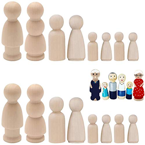 SwirlColor Holzfiguren, Leere Hölzerne Peg Dolls Unvollendete Menschen Peg Dolls Holzhandwerk DIY Malerei Schnitzen Dekorieren für zu Hause Hochzeit Klassenzimmer - 16 Stück von SwirlColor
