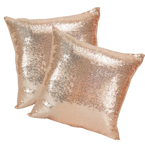 SwirlColor Pailletten Kissen Champagner Glitzer Pailletten Platz Werfen Kissenbezug 40x40cm/15.7x15.7inch cm für Zuhause Sofa 2 Stücke von SwirlColor