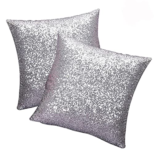 SwirlColor Pailletten Kissen Glitzer Pailletten Platz Werfen Silber Kissenbezug 40 x 40 cm für Zuhause Sofa 2 stücke von SwirlColor