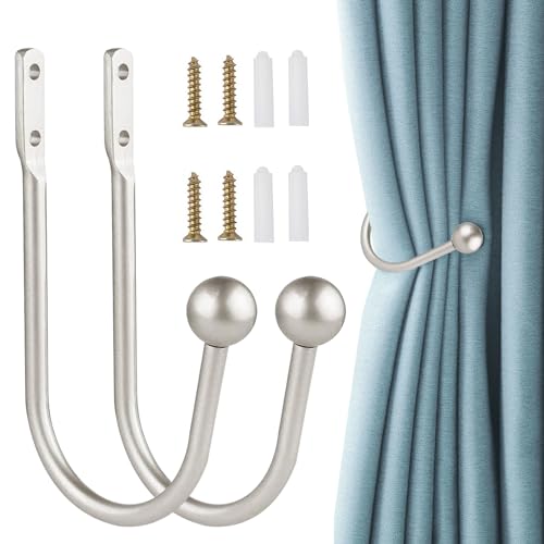 Raffhalter für Vorhänge, 4 Stück Silber U-Förmige Metall Vorhang Raffhalter Tiebacks Wandbefestigter Vorhang Halter mit Schrauben für Fenster Duschvorhang und hängende Kleidung von SwirlColor