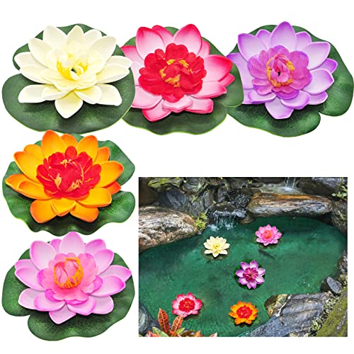 SwirlColor Schwimmende Blumen Künstliche Seerosen Lotusblume für Teich Aquarien Dekoration 5 Stück von SwirlColor