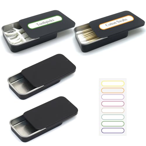 SwirlColor Wattestäbchen Behälter für Reisen, 2 Stück Tragbare Kleine Wattestäbchen Spender Metallbox-Behälter mit Schiebedeckel, Zahnstocher Behälte Wattepads Aufbewahrung Haargummi Aufbewahrung (2) von SwirlColor