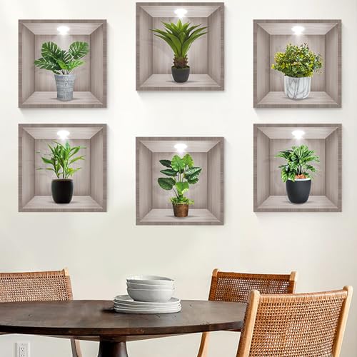 Wandtattoo Pflanzen 6pcs, Realistische Grüne Topfpflanze Wasserdichte Wandkunst-Aufkleber 3D Vinyl Selbstklebende Wandaufkleber für Wohnzimmer Schlafzimmer Badezimmer Küche Büro Dekor von SwirlColor
