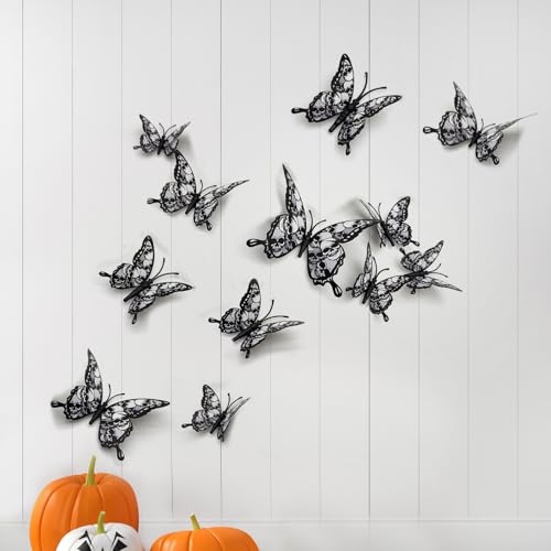Wandtattoo Schmetterlinge 12pcs, Dreidimensionale Schmetterling Wandaufkleber Halloween Schmetterling Dekorativer Aufkleber für Wand Schlafzimmer Wohnzimmer - Schädelmuster von SwirlColor