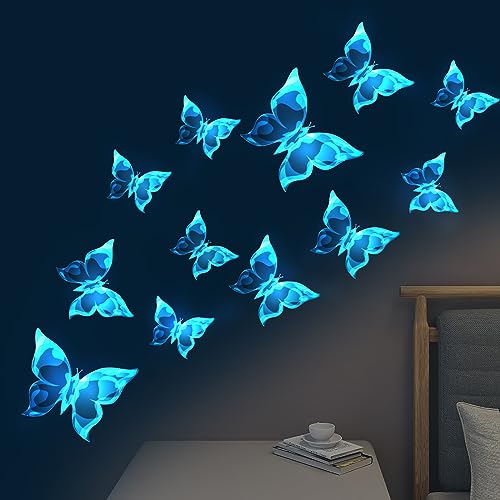 Wandtattoo Schmetterlinge 12pcs, Glühen im dunklen Schmetterling Wandaufkleber Selbstklebender Schmetterling Dekorativer Aufkleber für Wand Schlafzimmer Wohnzimmer (Rippelmuster) von SwirlColor