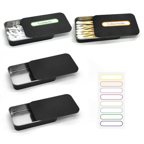 SwirlColor Wattestäbchen Behälter für Reisen, 4 Stück Tragbare Kleine Wattestäbchen Spender Metallbox-Behälter mit Schiebedeckel, Zahnstocher Behälte Wattepads Aufbewahrung Haargummi Aufbewahrung (4) von SwirlColor