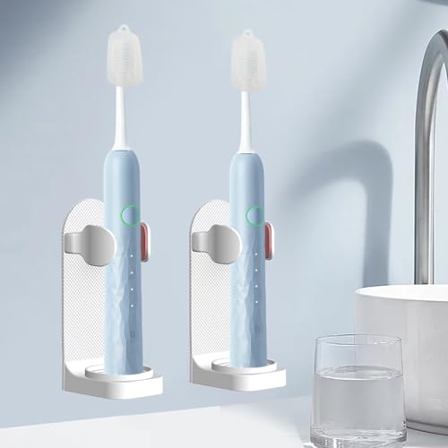 Zahnbürstenhalter Elektrische zahnbürste, 2 Stück Einstellbarer Kunststoff Zahnbürstenständer Selbstklebender Zahnbürstenhalter Wand Halterung Elektrische Zahnbürste mit 2 Zahnbürsten Schutzkappe von SwirlColor