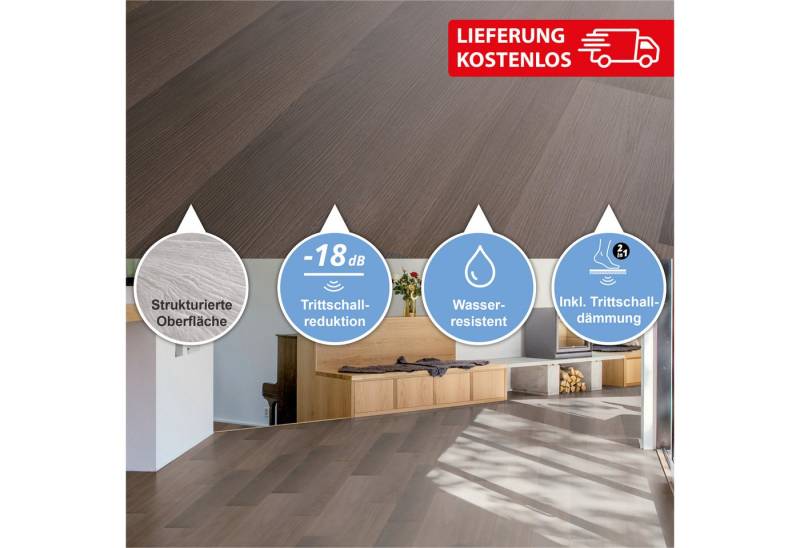 Swiss Edition SPC Designboden Klick-Vinyl Eiche inkl. Trittschalldämmung, Packung mit 2,65 qm, Versandkostenfreie Lieferung, Inkl. Trittschalldämmung, Wasserfest und mit Klicksystem von Swiss Edition SPC