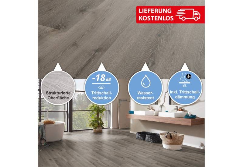 Swiss Edition SPC Designboden Klick-Vinyl Eiche inkl. Trittschalldämmung, Packung mit 2,78 qm, Versandkostenfreie Lieferung, inkl. Trittschalldämmung, Wasserfest und mit Klicksystem von Swiss Edition SPC