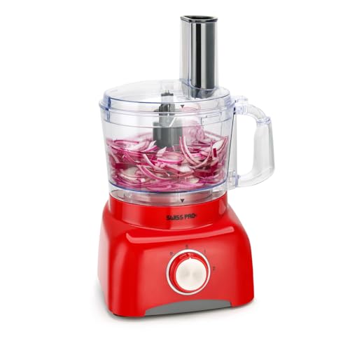 Swiss Pro+ Küchenmaschine 13-teilig - Küchenmixer - Gemüseschneider elektrisch 600W - Food Processor - Kunststoff - Rot - 1,2L von Swiss Pro+