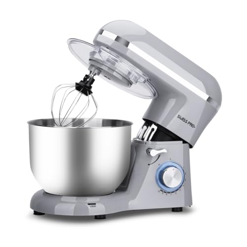 Swiss Pro+ Küchenmaschinen, rührgeräte & mixer - Küchenmixer 1500W - Teigknetmaschine mit Deckel - Edelstahl - Grau - 6L von Swiss Pro+