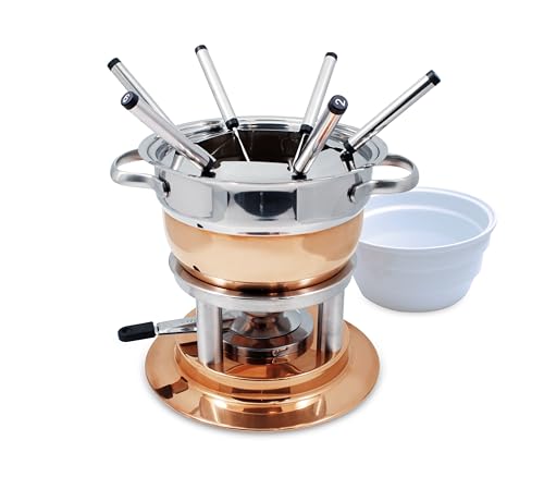 Swissmar F66415 Lausanne Fondue Set 11-teiliges, Kupfer/Edelstahl, 1.8L, Fondue-Set für Fleisch, Käse und Schokolade, für 6 Personen, Geschenkset von Swissmar