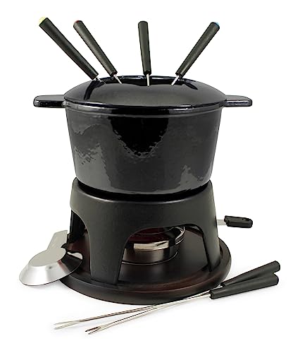 Swissmar F66708 Sierra Fondue Set 11-teiliges, Gusseisen/Edelstahl, Metallisches Schwarz, 1.6L, Fondue-Set für Fleisch, Käse und Schokolade, für 4 Personen, Geschenkset von Swissmar