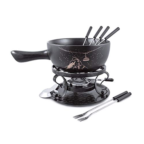 Swissmar F66901 Gruyère Fondue Set 9-teiliges, Keramik/Edelstahl, 2.65L, Fondue-Set für Fleisch, Käse und Schokolade, für 4 Personen, Geschenkset von Swissmar