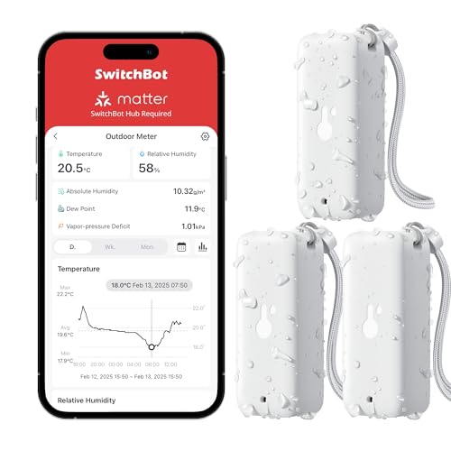 SwitchBot IP65 Hygrometer Thermometer Innen Außen, Bluetooth Thermometer con Taupunkt/VPD/Absolute Feuchtigkeitssensor, Außenthermometer, Datenspeicherung für Gewächshaus Weinkeller 2er-Pack SwitchBot IP65 Hygrometer Thermometer Innen Außen, Bluetooth Thermometer con Taupunkt/VPD/Absolute Feuchtigkeitssensor, Außenthermometer, Datenspeicherung für Gewächshaus Weinkeller 2er-Pack von SwitchBot
