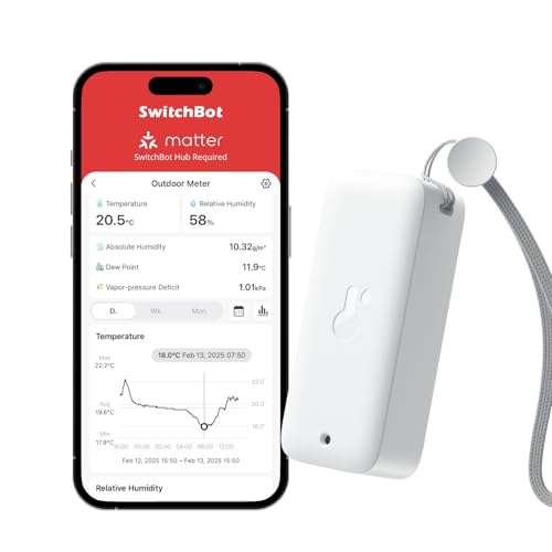 SwitchBot IP65 Hygrometer Thermometer Innen Außen, Bluetooth Thermometer con Taupunkt/VPD/Absolute Feuchtigkeitssensor, Außenthermometer, Datenspeicherung für Gewächshaus Weinkeller SwitchBot IP65 Hygrometer Thermometer Innen Außen, Bluetooth Thermometer con Taupunkt/VPD/Absolute Feuchtigkeitssensor, Außenthermometer, Datenspeicherung für Gewächshaus Weinkeller von SwitchBot