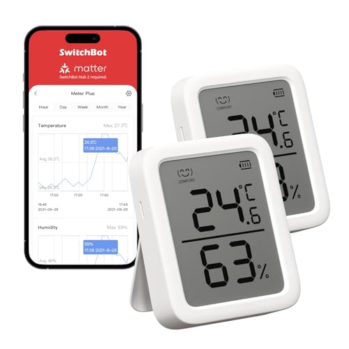 SwitchBot Thermometer Hygrometer Innen, Bluetooth Hygrometer Digital Temperatur Feuchtigkeit Sensor mit APP & Datenspeicherung, Taupunkt/VPD/Absolute Feuchtigkeitssensor 2 Packung SwitchBot Thermometer Hygrometer Innen, Bluetooth Hygrometer Digital Temperatur Feuchtigkeit Sensor mit APP & Datenspeicherung, Taupunkt/VPD/Absolute Feuchtigkeitssensor 2 Packung von SwitchBot