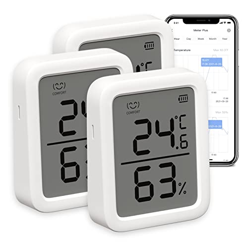 SwitchBot Innen Thermometer Hygrometer 3 Stück, Innentemperatur-Feuchtigkeitssensor mit intelligenter Warnung und 68-Tage-Datenspeicherung, Bluetooth-Raumthermometer für Baby, Zuhause, Garage von SwitchBot