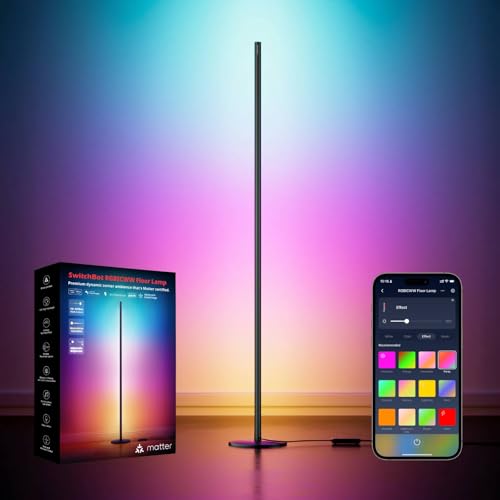 SwitchBot Matter RGBIC Stehlampe Wohnzimmer, Warm- & Kaltweiß, Floor Lamp Dimmbar mit Apple Home, Alexa, Google Home, APP-Steuerung, Musikmodi, Szenenmodi, LED Stehlampe Schwarz für Schlafzimmer von SwitchBot