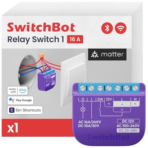 SwitchBot Wlan Schalter kompatibel mit Alexa/Apple Home/Google Home/Matter(Hub erforderlich), Leistungsmessendes Relaisschaltmodul mit integriertem Bluetooth Repeater und Trockenkontakt, 2,4 GHz, 16A von SwitchBot