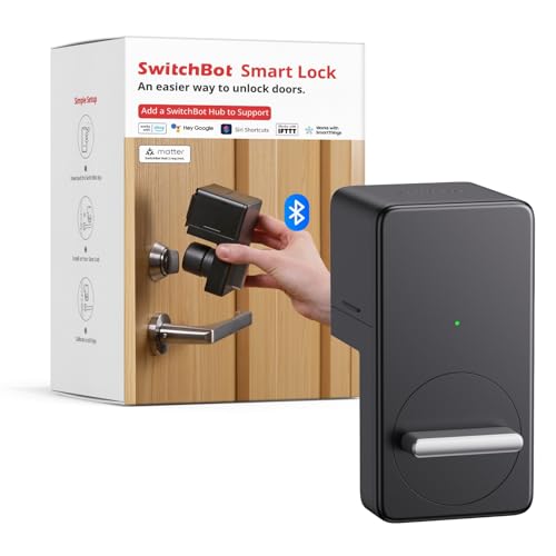 SwitchBot Smart Lock, Bluetooth elektronisches Türschloss, intelligentes Türschloss für das Öffnen der Türen ohne Austausch zu müssen, kompatibel mit WiFi Bridge (separat erhältlich), Schwarz von SwitchBot