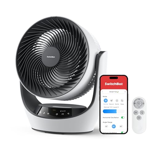 SwitchBot USB Tischventilator, leistungsstarker 24 dB leiser Batterie-Umluftventilator, Kompatibel mit Alexa/Google/Siri (Hub erforderlich), 4 Modi, 9-Std-Timer, Energieeffizienter Umluftventilator von SwitchBot