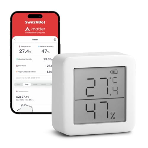 SwitchBot Thermometer Hygrometer Innen, Digital Hygrometer Bluetooth Thermo-Hygrometer mit APP, Taupunkt/VPD/Absolute Feuchtigkeitssensor, Bluetooth Hygrometer von SwitchBot