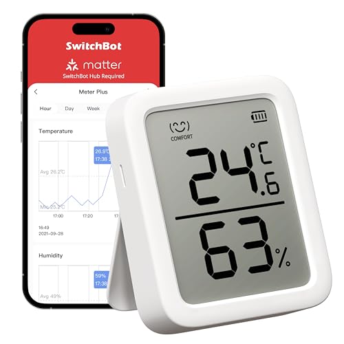 SwitchBot Thermometer Hygrometer Innen, Bluetooth Hygrometer Digital Temperatur Feuchtigkeit Sensor mit APP & Datenspeicherung, Taupunkt/VPD/Absolute Feuchtigkeitssensor SwitchBot Thermometer Hygrometer Innen, Bluetooth Hygrometer Digital Temperatur Feuchtigkeit Sensor mit APP & Datenspeicherung, Taupunkt/VPD/Absolute Feuchtigkeitssensor von SwitchBot