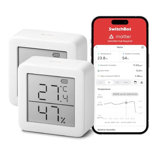 SwitchBot Thermometer Hygrometer Innen, Digital Hygrometer Bluetooth Thermo-Hygrometer mit APP, Taupunkt/VPD/Absolute Feuchtigkeitssensor, Bluetooth Hygrometer 2 von SwitchBot