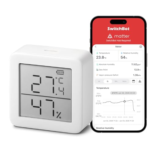 SwitchBot Thermometer Hygrometer Innen, Digital Hygrometer Bluetooth Thermo-Hygrometer mit APP, Taupunkt/VPD/Absolute Feuchtigkeitssensor, Bluetooth Hygrometer SwitchBot Thermometer Hygrometer Innen, Digital Hygrometer Bluetooth Thermo-Hygrometer mit APP, Taupunkt/VPD/Absolute Feuchtigkeitssensor, Bluetooth Hygrometer von SwitchBot