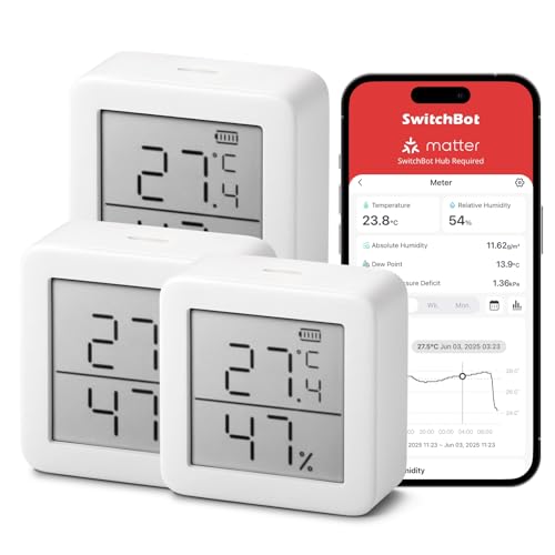 SwitchBot Thermometer Hygrometer Innen, Digital Hygrometer Bluetooth Thermo-Hygrometer mit APP, Taupunkt/VPD/Absolute Feuchtigkeitssensor von SwitchBot